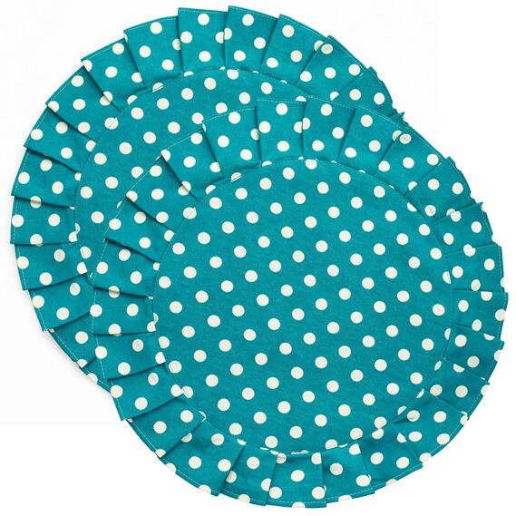 Набор салфеток 2 шт с оборкой IDEIA, 30 см, хлопок, для дома, кафе, для сервировки стола бірюза горошок, фото 5