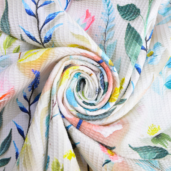 Тканина вафельна Піке 240 см 260 гр/м2, бавовна, натуральна, щільна, вбираюча, тканина для рушників квіти, фото 1