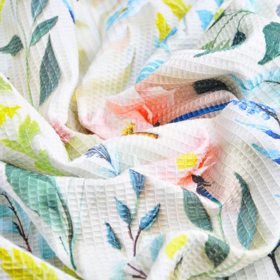 Тканина вафельна Піке 240 см 260 гр/м2, бавовна, натуральна, щільна, вбираюча, тканина для рушників квіти, фото 4