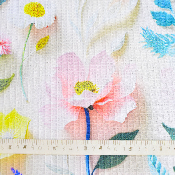 Тканина вафельна Піке 240 см 260 гр/м2, бавовна, натуральна, щільна, вбираюча, тканина для рушників квіти, фото 6