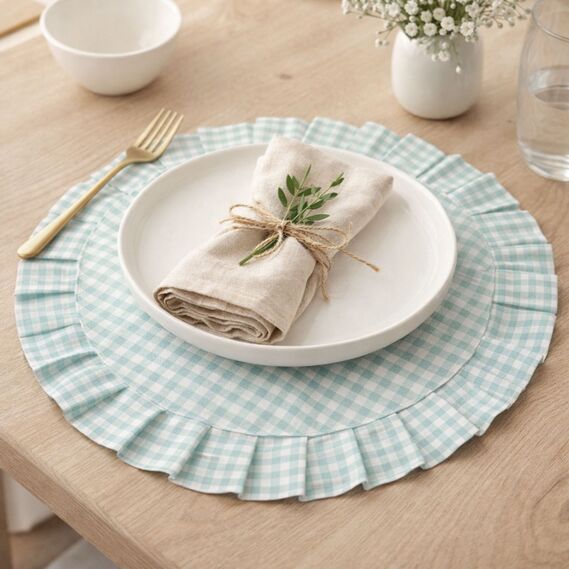 Набір серветок 2 шт з оборкою IDEIA, 30 см, бавовна, для дому, кафе, для сервірування столу м`ята, фото 1