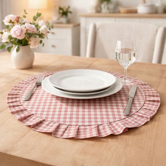 Набор салфеток 2 шт с оборкой IDEIA, 30 см, хлопок, для дома, кафе, для сервировки стола пудра, фото 1