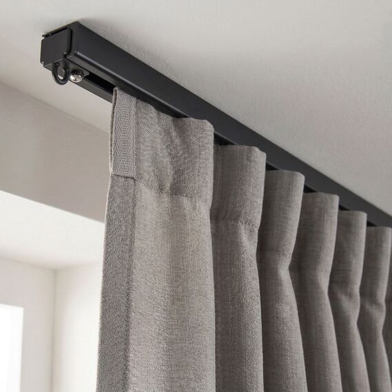 Карниз cтельовий 2,5 м IDEIA одинарний алюмінієвий, комплект з бігунками та гачками, для штор чорний, фото 1