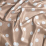 Тканина плательна атлас шовк стрейч 145 см 95 гр/м2 легка тканина для суконь, блуз, піжам та аксесуарів горошок беж, фото 2 Тканина плательна атлас шовк стрейч 145 см 95 гр/м2 легка тканина для суконь, блуз, піжам та аксесуарів горошок беж, фото 2