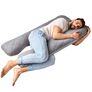 Подушка П-подобная IDEIA 140х75х20 см U-shape для беременных, реабилитации и повседневного комфорта с наволочкой на молнии, антиалергенная, стеганная сіра/св.сіра, фото 1