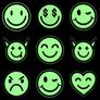 Glow-in-the-Dark Smiley Patch Set 9 pcs, Embroidered Hook-Backed Patches 3 cm, Tactical Morale Patches, фото 1