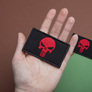 Patch with hook Punisher Skull red on black 5х8 cm embroidered patch insignia, фото 2
