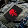Patch with hook Punisher Skull red on black 5х8 cm embroidered patch insignia, фото 3